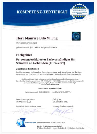 Euro-Zert Zertifikat - Maurice Bilo, M.Eng.